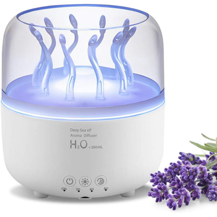 Аромадифузор та зволожувач повітря 280 мл з підсвіткою 7 кольорів, для спальні та рослин, 2 режими розпилення, таймер 2/4/8 годин, з пультом керування, обертовий, для дому