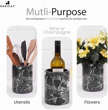 Radicaln Marble Wine Cooler Oceanic 16.5cm - Handcrafted Bar Accessory & Champagne Chiller - Wine Bottle Holder for Bar Decor