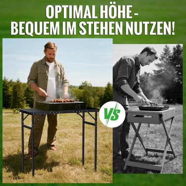 Складний кемпінговий стіл GARLLEN 60x40 см, регульована висота (27/51/75 см), чорний - для пікніка, саду, балкону, пляжу