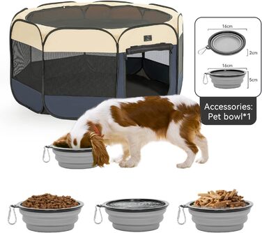 Клітка-вигул для цуценят та котів 4 Pet, складана, для дому та вулиці, з мискою, блакитно-біла