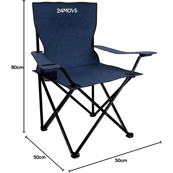 Складний стілець 24MOVE® блакитний для кемпінгу, риболовлі з підсклянником - садовий, розкладний стілець для відпочинку, поліестер, для вулиці та дому