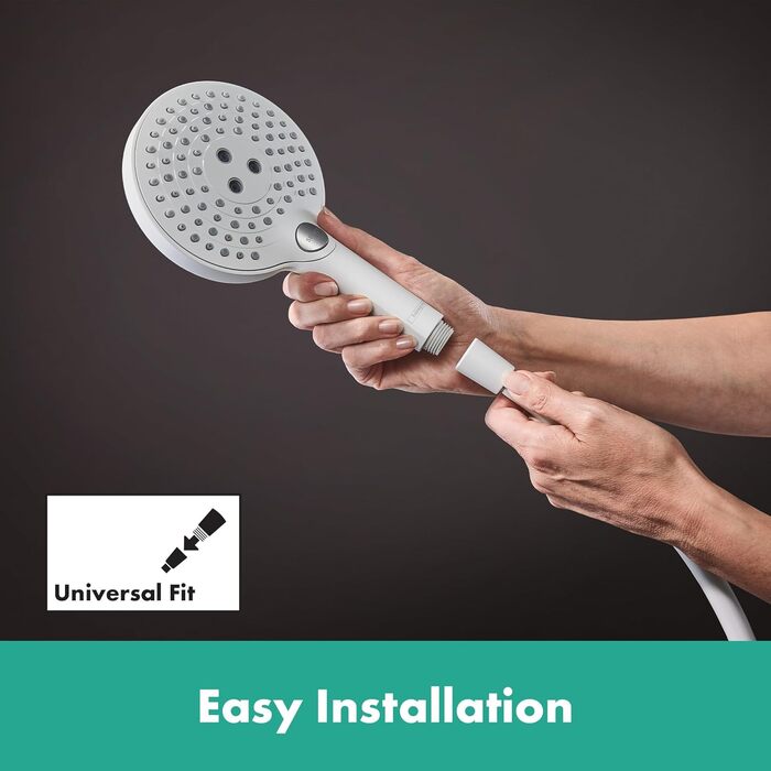 hansgrohe Raindance Select S - water-saving showerhead 9 l/min (EcoSmart), handheld shower with 3 spray patterns, round shower head (⌀ 120 mm), water-saving showerhead with anti-limescale function, (with PowderRain spray, Mattwhite, 3 spray patterns including PowderRain)