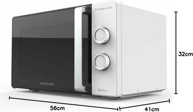 Мікрохвильова піч Cecotec ProClean 4110 з грилем, 23 л, 700W, ProClean, 3D Wave, білий кришталевий дисплей