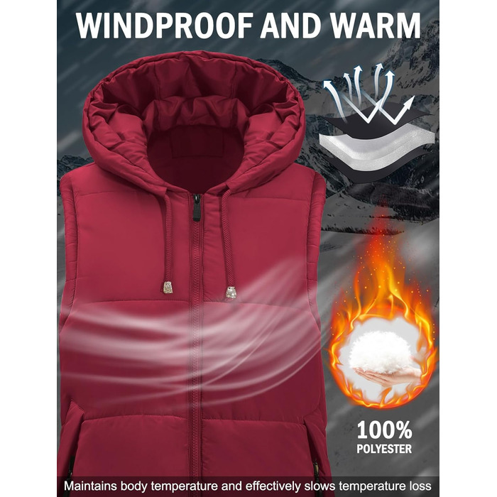 Жіноча довга степкова жилетка Vancavoo з капюшоном, червона, XXL