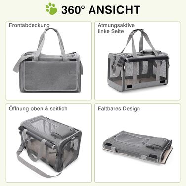 Транспортна сумка для котів та маленьких собак ALLSOPETS до 9 кг, дихаюча переноска, м'яка сумка для подорожей на авто, літак та до ветеринара (Frostgrau)