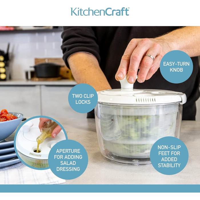 Міні-сушарка для салату KitchenCraft, багатофункціональна, 19 см, прозора