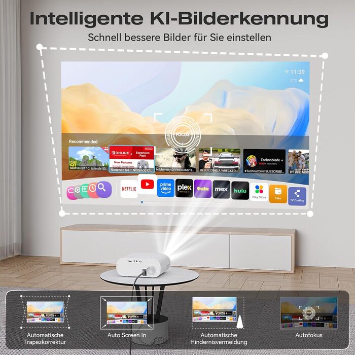 Smart Beamer з електричним фокусом та корекцією трапеції, 20000LM, 1080P Full HD, WiFi 6, Bluetooth 5.2, Mini проектор для домашнього кіно, сумісний з Netflix/YouTube/D+ (C10N)