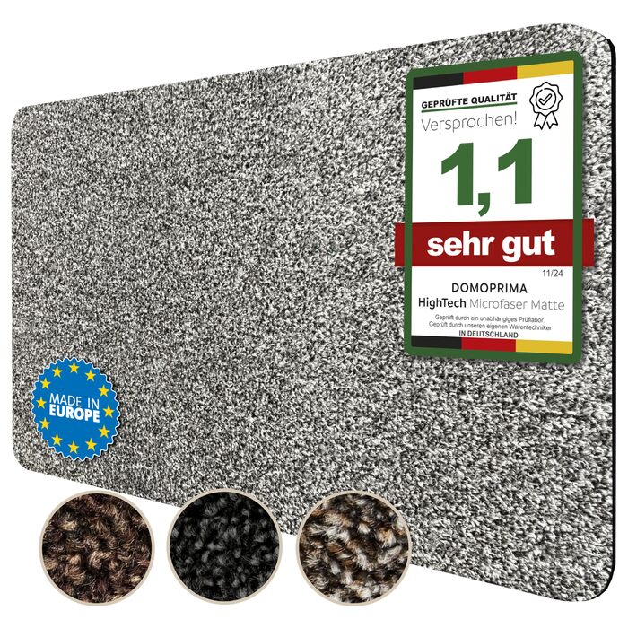 Килимок для підлоги Domoprina з мікрофібри, миючий, неслизький, надзвичайно поглинаючий та плоский – антибактеріальний, для внутрішнього та зовнішнього використання (60x40 см) (Сірий, 60x40 см)