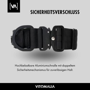 Тактичне нашийник для собак, 5 см: міцний нейлон, магнітна ручка, надійна застібка, для великих собак (5 см/XL = 50-70 см, Чорний)