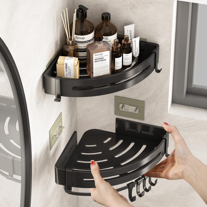 FOXWHALE Shower Shelf No Drilling, Corner Shower Rack Black, 2 Pack Triangle Shower Basket, Bathroom Shelf Bathroom Rack, Shower for Bath Kitchen Toilet Shampoo and Shower Gel (Triangular)
