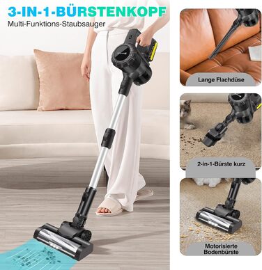 Бездротовий акумуляторний пилосос з антизаплутаною насадкою, фільтрація 99,999%, для будь-яких поверхонь, сірий колір, 2 акумулятори