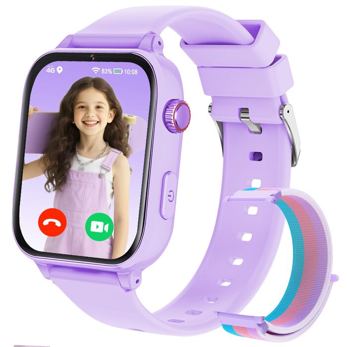 Дитячий розумний годинник Smartwatch з GPS, 4G, відеодзвінками, SMS, WiFi, SOS, крокомером, іграми, для дітей від 4 років, фіолетовий