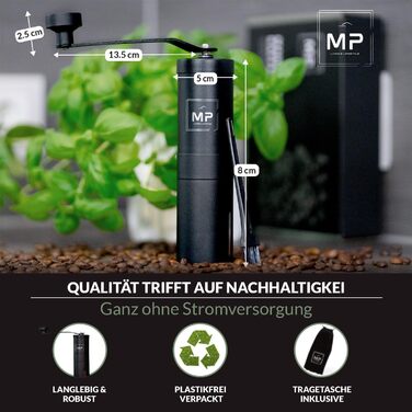 Manual Coffee Grinder with Conical Burr I Adjustable Grind Size - Stainless Steel Coffee Grinder with Brush I High-Quality Hand Coffee Grinder - Hand Coffee Grinder