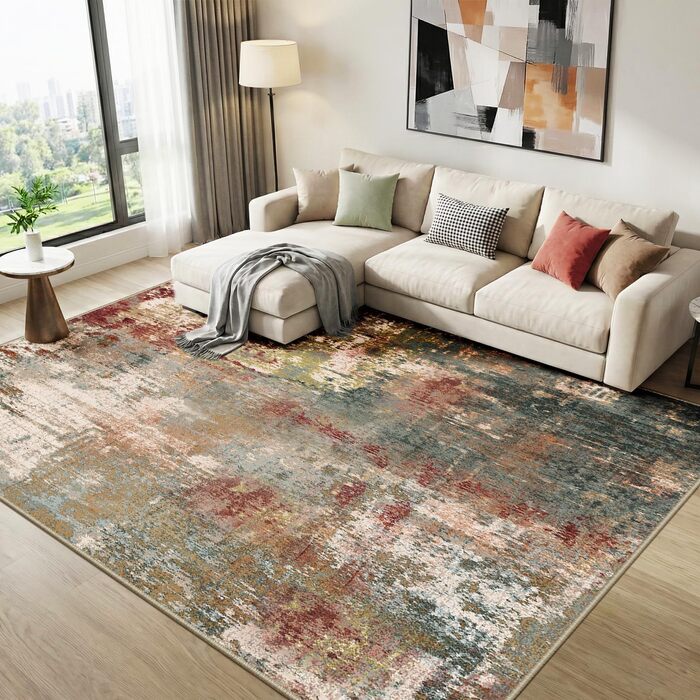 Килимок-довгий килим (Runner) з неслизьким покриттям, короткий ворс, для кухні, миється, складається, абстрактний дизайн, для входу, кухні, вітальні та офісу, блакитно-чорний (120 x 180 см, теракотовий)