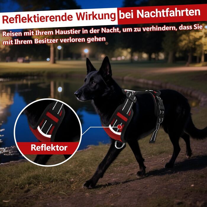 Нашийник для собак великих порід з ручкою, без обмеження грудної клітини, дихаючий, безпечний, світловідбиваючий, без поліуретану, для тренувань та активного відпочинку, Sti 2 Bau (L, червоний)