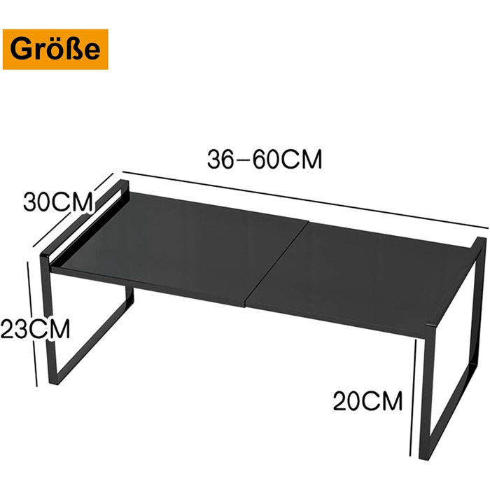 KZOBYD Expandable Kitchen Shelf, Foldable Kitchen Cabinet Shelf Spice Rack Organizer for Dishes and Supplies Stackable Kitchen Storage Organizer for Extra Storage Space (White, ) (Black, Large)