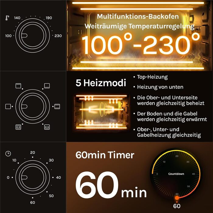 Міні-піч WOLTU 32 л, 1600 Вт, регулювання температури до 230°C, таймер, 5 режимів нагріву, з подвійним склом, з поворотним шампуром, деко, решітка-гриль, лоток для крихт, підйомник крихт, білий