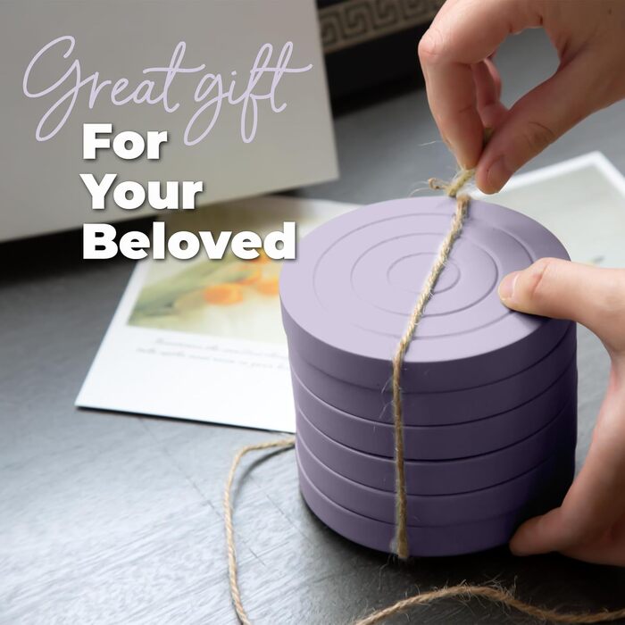 Colorful Coaster Set made of Wood for Drinks - 6-Piece Set for Drinking Glasses, Table Protection for Every Table Type, Gift Set for All Occasions (Pastel Purple, Coasters)