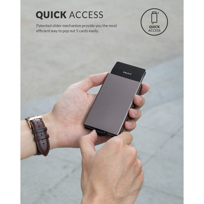 Металеве картхолдер VULKIT з RFID NFC захистом для чоловіків. Містить 10 карт. Колір: нікелево-сірий