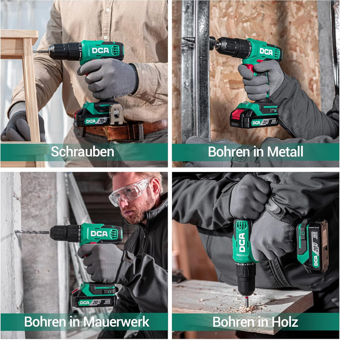 Акумуляторний ударний дриль-шуруповерт DCA 20V, 40 Нм, 13 мм, 22500 уд./хв, 18+1+1, комплект з 14 біт для бетону, металу, дерева