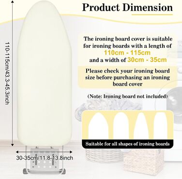 Чохол для прасувальної дошки з бавовни, еластичний, для парогенератора, 120-125x40-46 см, (слонова кістка, 115x35)