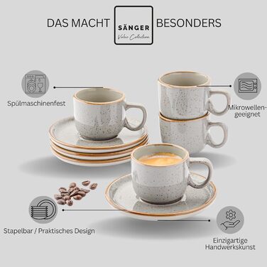 Набір чашок для еспресо Sänger Rio Perlgrau, 12 шт. (6 персон), 80 мл, сірий, мікрохвильова піч, посудомийна машина, стійкість до подряпин