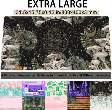 Килимок для миші Moon Mushroom XXL 80x40 см - Чорний, для геймінгу та офісу