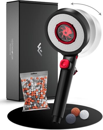 LOBENSWERK Shower Head with Filter [3 Modes - incl. Booster] Water-Saving Shower Head with Mineral Pearls | Hand Shower, Shower Head, Shower in Black incl. Tool, Replacement Pearls & Stainless Steel Plate (Matte Black)