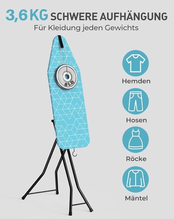 LyriFine Прасувальна дошка 2-в-1 для прасування з парою та класичного прасування, стійка до нагрівання, складана з гачком, міцний сталевий каркас, для парогенераторів (Синій колір з підставкою для праски)