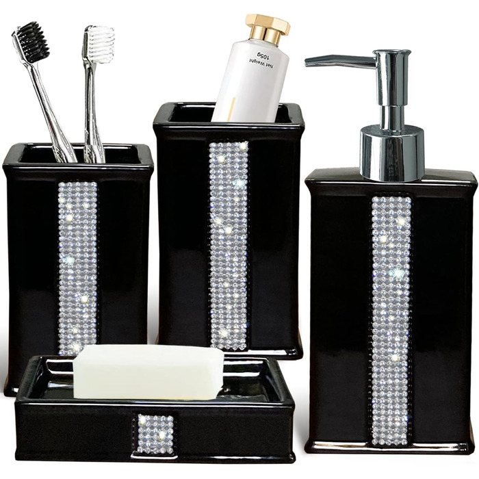 Набір аксесуарів для ванної кімнати CAAHANJIA: дозатор мила, 2 склянки, мильниця, чорний колір, 340 мл