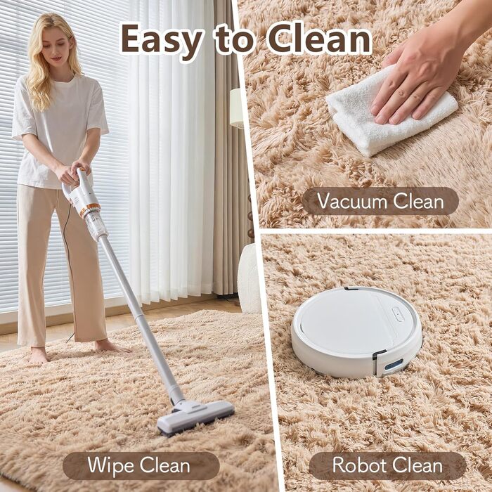 CHOSHOME Килим для спальні, вітальні: м'який, сучасний, з високим ворсом, антиковзаюча підкладка, для дитячої кімнати, шаги, 90x150 см (Бежевий, 150x240 см)