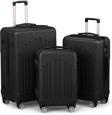 Набір валіз LEADZM 3 шт. з колесами, великий, жорсткий ABS+PC, телескопічна ручка, ручна поклажа (Чорний)