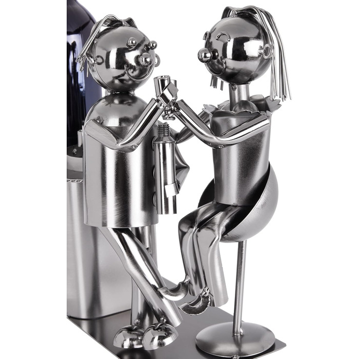BRUBAKER Wine Bottle Holder Loving Couple at the Bar Decorative Object Metal Couple Gift Bottle Stand with Greeting Card