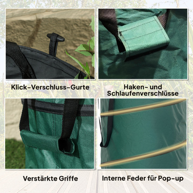 Outsunny Garden Sack 4x86L Waterproof Garden Waste Sack with Zippered Lid, Handles, Sturdy Leaves Sack, Freestanding Garden Bags, Reusable Garden Waste Bags for Garden Waste and Green Waste | Aosom