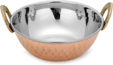 Zap Impex Traditional Indian Serving Bowl Copper Stainless Steel Hammered Karahi Indian Dishes and Portion Curry Serving Dishware for Household and Kitchen (15 cm) 400 ml 4-Piece Set