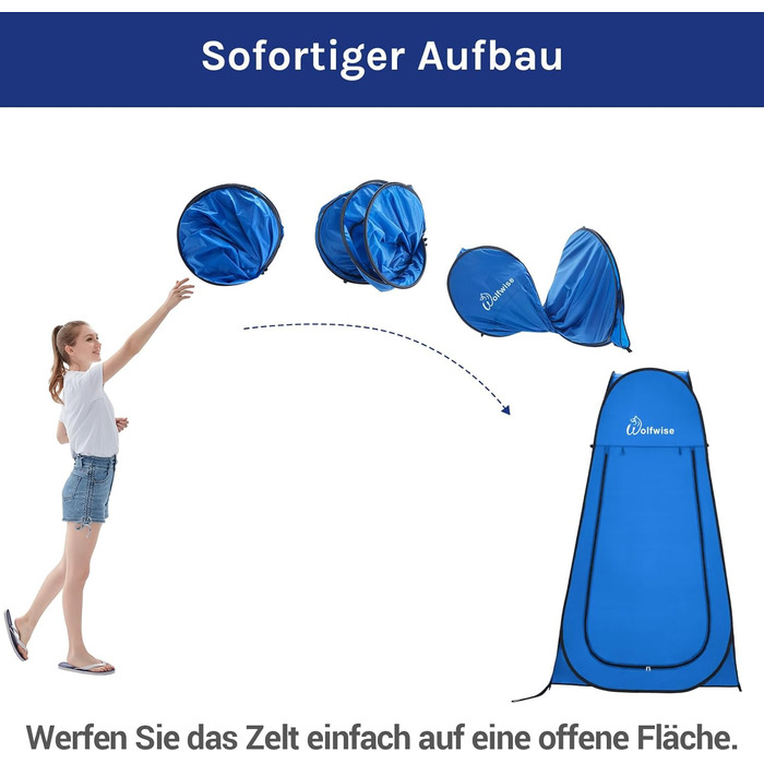WofWise Portable Pop-Up Shower Toilet Tent - Outdoor Privacy Shelter for Camping, Hiking, Beach & Travel (Blue, XL)