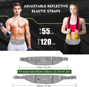 Пояс для телефону для бігу, спортивна сумка для джогінгу, водонепроникний пояс на пояс для чоловіків та жінок з 3 кишенями, велика місткість, регульований біговий пояс (Чорний + Зелений) (Сірий)