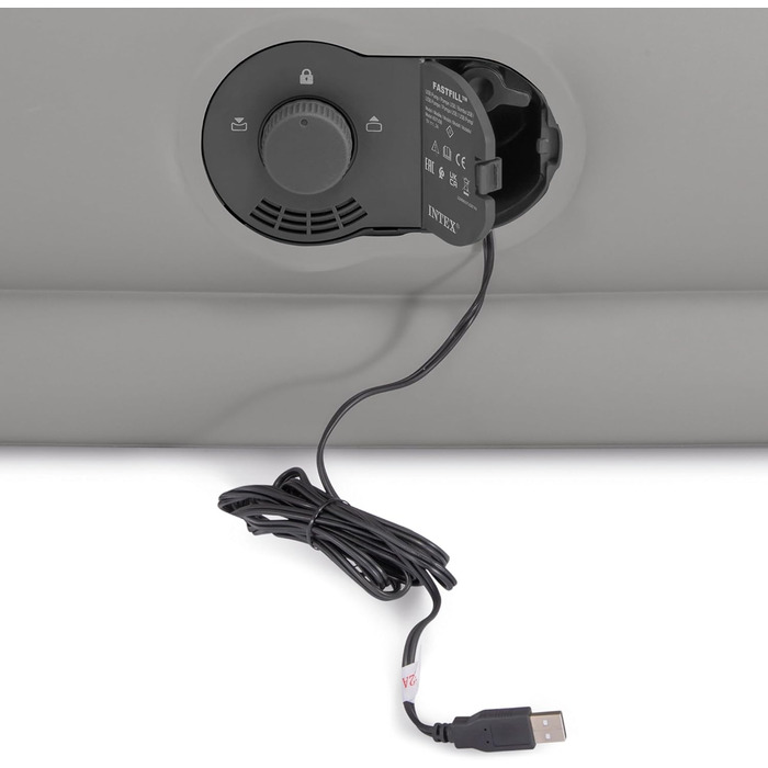 Надувний матрац Intex Dura-Beam Prestige Mid-Rise 152x203x30 см з USB-насосом, сірий - двомісний PVC матрац для дому та відпочинку