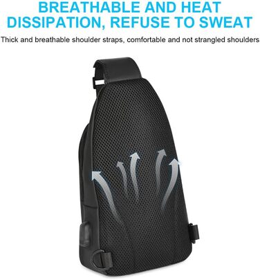 Чоловіча нагрудна сумка-слінг Brusttasche з USB-портом для зарядки, водонепроникна, чорна (#3 B)