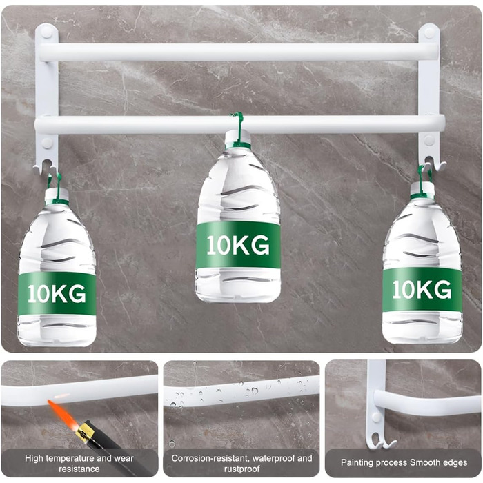 Тримач для рушників на стіну без свердління, 80 см, з гачками, 2 яруси, для ванної кімнати, кухні, туалету