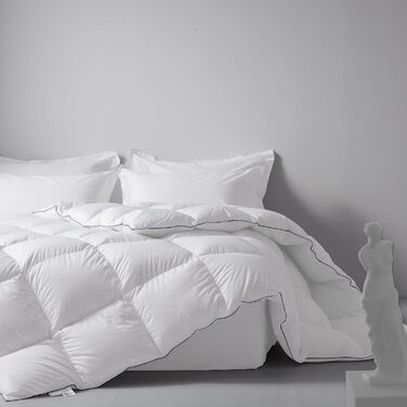 DOWNFOCUS All-Season Down Comforter 220x240 cm Winter, 100% Cotton Bedspread with Down and Feather Filling, Oeko-Tex, RDS Certified for Animal Welfare Down Comforter, Ivory White (220x240 cm, White)
