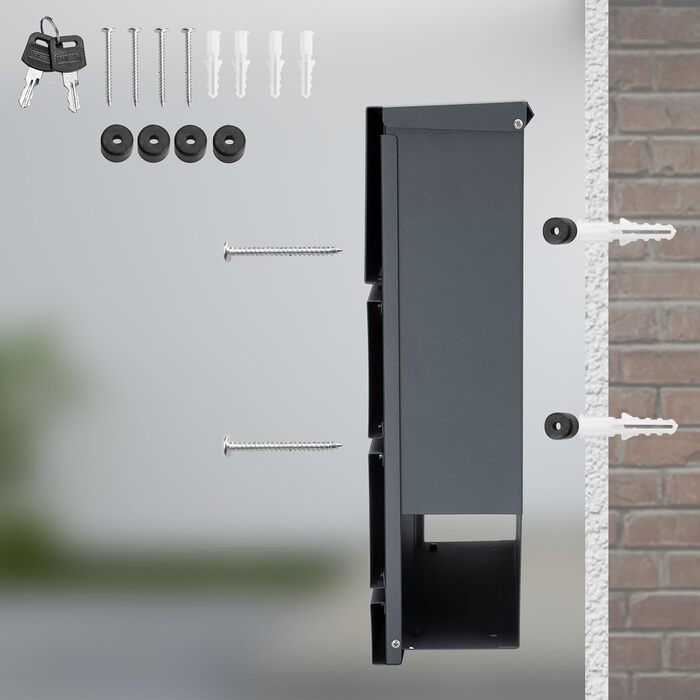 Поштовий ящик Monzana XXL з газетницею, оглядовим вікном, замком (2 ключі), сталь, антрацит. Легкий монтаж