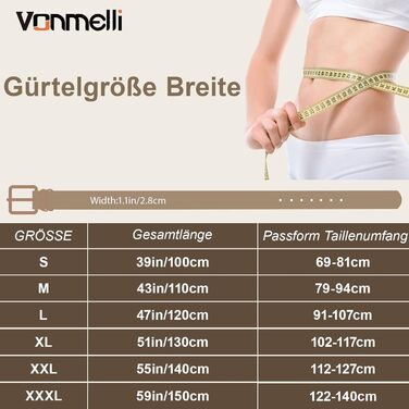 Комплект жіночих шкіряних ременів VONMELLI (3 шт.) для джинсів, спідниць та суконь. Золота пряжка, чорний, коричневий, бежевий, розмір M (79-94 см)