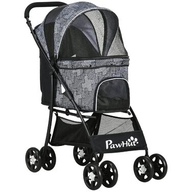 Візок для собак PawHut, складний, з подушкою, для котів та собак, чорний, 600D Oxford