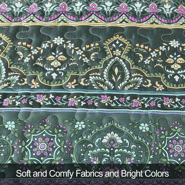 WONGS BEDDING Bedspread 220x240 Bed Throw Bohemian Quilt Steppdecke 3-Piece Double Bed Quilted Bedspread Microfiber Throw Blanket with 2 Pillowcases 50x70 for Bedroom as Sofa Throw (Bohemian) (200x220 cm, Dark Green)
