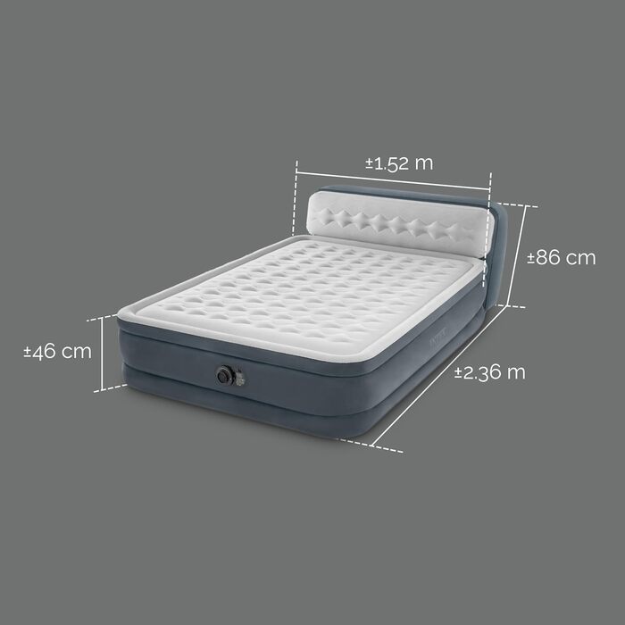 Надувна ліжко Intex Queen Dura-Beam з вбудованим електричним насосом та спинкою, сіра, розмір Single