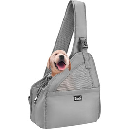 Dog-friendly baby sling/wrap for dogs, hands-free travel bag for small pets with adjustable straps, hardboard base, safety belt, for dogs up to 2.8kg, wider version (L - For pets under 5.5kg), Grey