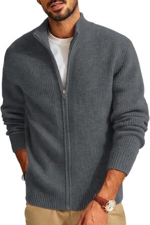 Чоловіча в'язана жилетка-ветровка PJ PAUL JONE з коміром-стійкою та блискавкою, зимова модель, колір блакитно-сірий (S)