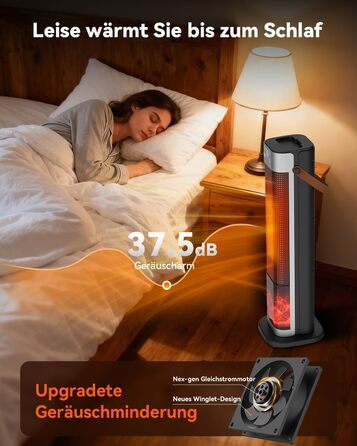 Електричний обігрівач PTC з керамічним нагрівачем, 2200W, з пульт дистанційного керування, 4 режими, таймер 12H, термостат, ECO-режим, осциляція 70°, захист від перегріву та перекидання, для дому та офісу (чорний, 65 см)