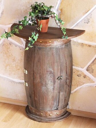 DanDiBo Half-Round Console Table with Wine Rack, Wine Barrel, 0373-R Brown, Wooden Barrel Cabinet, 73 cm Side Table, Console Table, Wall Console, Bar